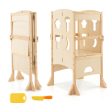 Folding Wooden Step Stool with Lockable Safety Rail for Toddler 3+-Natural For Discount