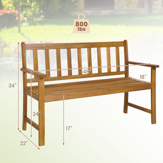 2-Person Outdoor Acacia Wood Bench with Backrest Online Hot Sale