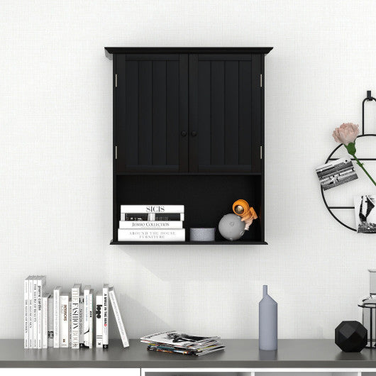 2-Door Wall Mount Bathroom Storage Cabinet with Open Shelf-Black Online