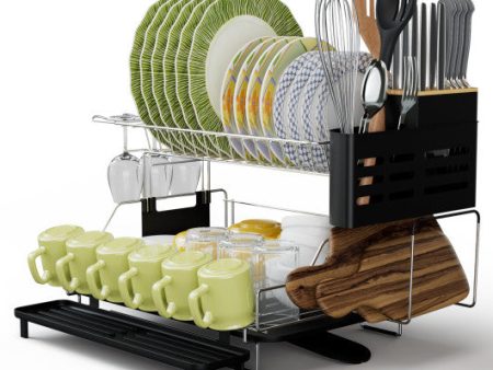 2-Tier Detachable Dish Drying Rack with Cutlery Holder Supply