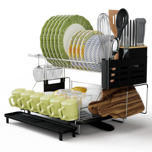 2-Tier Detachable Dish Drying Rack with Cutlery Holder Supply