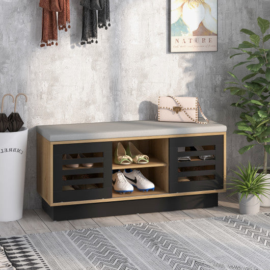 Shoe Bench with 6 Storage Compartments and 3 Adjustable Shelves-Natural Fashion