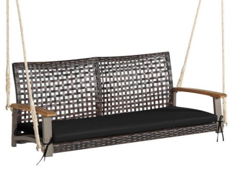 2-Person Rattan Hanging Porch Swing Chair-Black Supply