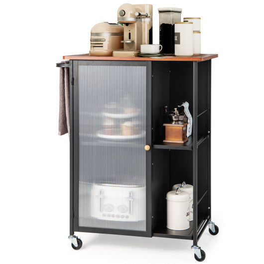 Mobile Serving Cart with Transparent Single Door Cabinet-Black Online now