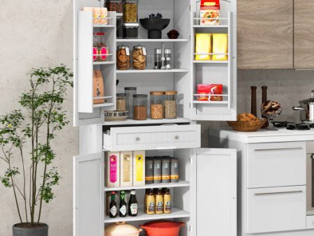 72 Inch Freestanding Kitchen Pantry Cabinet 4 Doors Storage Cupboard Shelves Drawer-White Online Sale