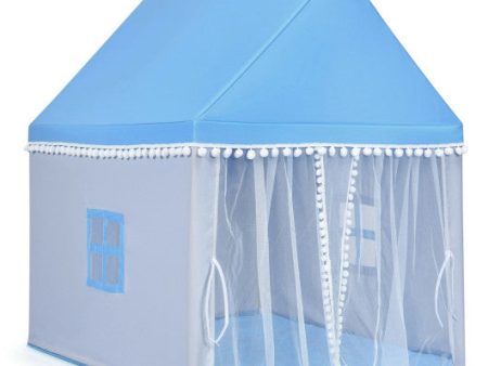 Kids Play Tent Large Playhouse Children Play Castle Fairy Tent Gift with Mat-Blue Discount