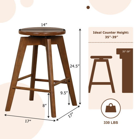 2 Set of 24.5 Inch Counter Height Bar Stool with Rubber Wood Frame For Cheap