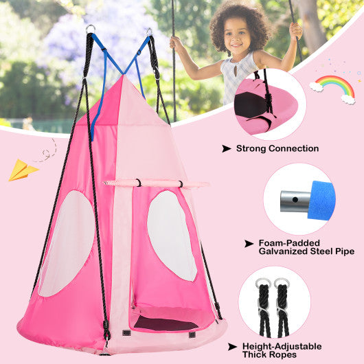 2-in-1 40 Inch Kids Hanging Chair Detachable Swing Tent Set-Pink Supply