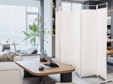 6-Panel Room Divider Folding Privacy Screen-White Online