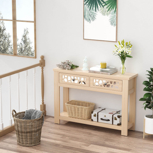 2-Tier Console Table with Drawers and Open Storage Shelf-Natural Online Hot Sale