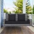 2-Person Patio PE Wicker Hanging Porch Swing Bench Chair Cushion 800 Pounds-Black on Sale