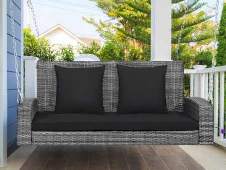 2-Person Patio PE Wicker Hanging Porch Swing Bench Chair Cushion 800 Pounds-Black on Sale