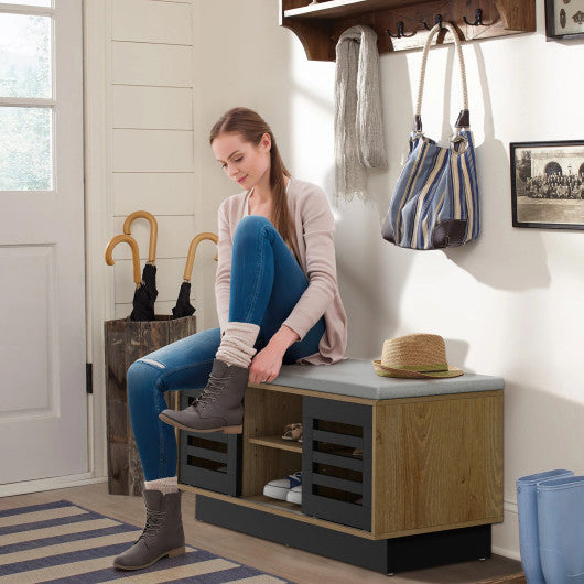 Shoe Bench with 6 Storage Compartments and 3 Adjustable Shelves-Natural Fashion