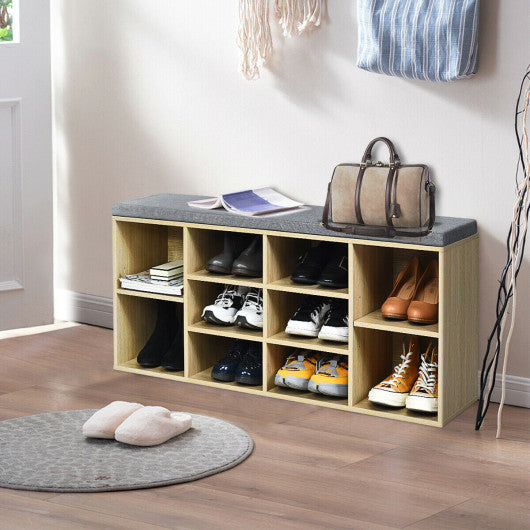 10-Cube Organizer Shoe Storage Bench with Cushion for Entryway-Beige For Discount