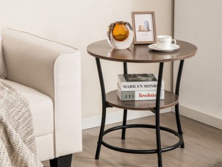 2-Tier Round End Table with Open Storage Shelf and Sturdy Metal Frame-Natural Hot on Sale