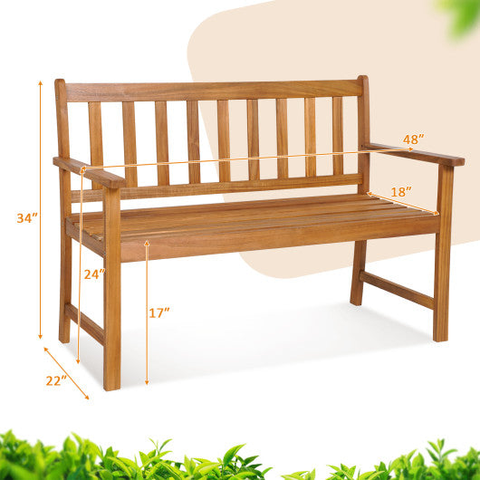 2-Person Patio Acacia Wood Bench with Backrest and Armrests For Cheap