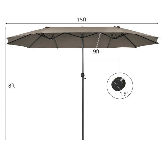 15 Feet Patio Double-Sided Umbrella with Hand-Crank System-Brown Online Sale