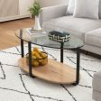 2-Tier Glass-Top Oval Coffee Table with Wooden Shelf for Living Room Online Hot Sale