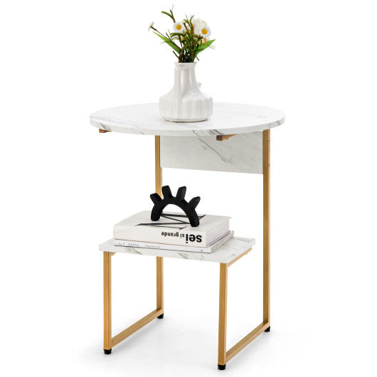 2-Tier Round End Beside Table with Metal Frame-White Online Hot Sale