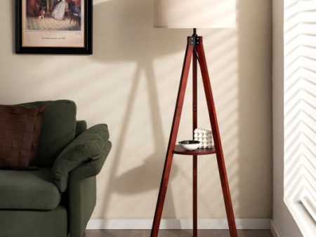 Tripod Floor Lamp Wood Standing Lamp with Flaxen Lamp Shade and E26 Lamp Base-Brown Cheap