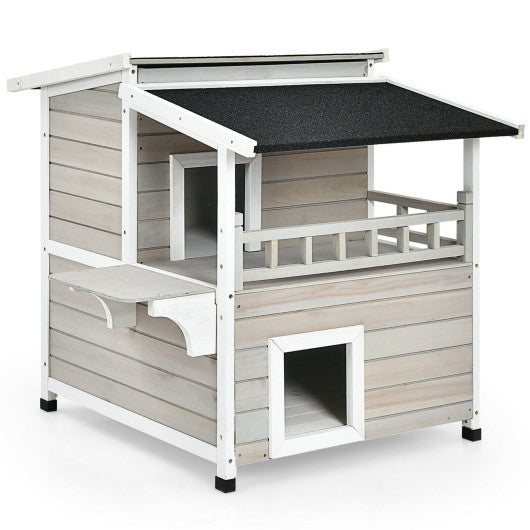 2-Story Wooden Patio Luxurious Cat Shelter House Condo with Large Balcony For Discount