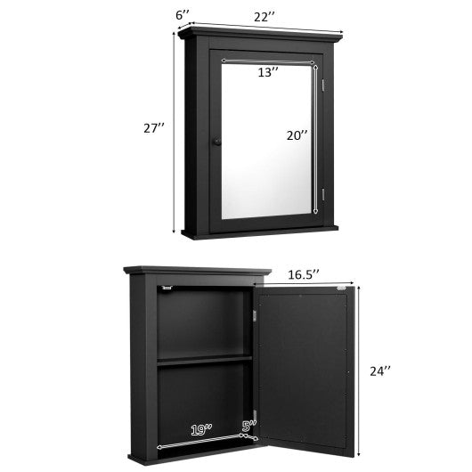 Wall Mounted Bathroom Mirror Cabinet with 5-level Height-adjustable Shelf-Black Online Hot Sale