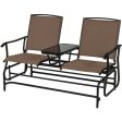 2-Person Double Rocking Loveseat with Mesh Fabric and Center Tempered Glass Table-Brown Online Hot Sale