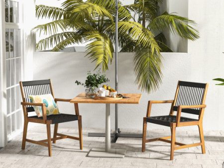 Set of 2 Patio Acacia Wood Dining Chairs with Armrests for Lawn Yard on Sale