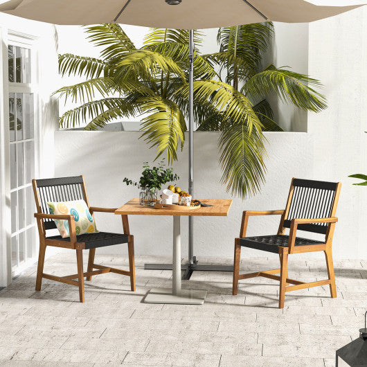 Set of 2 Patio Acacia Wood Dining Chairs with Armrests for Lawn Yard on Sale