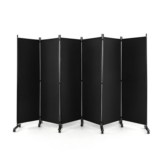 6 Panel 5.7 Feet Tall Rolling Room Divider on Wheels-Black Online now