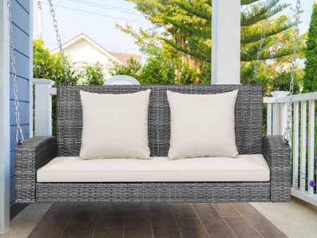 2-Person Patio PE Wicker Hanging Porch Swing Bench Chair Cushion 800 Pounds-White Cheap