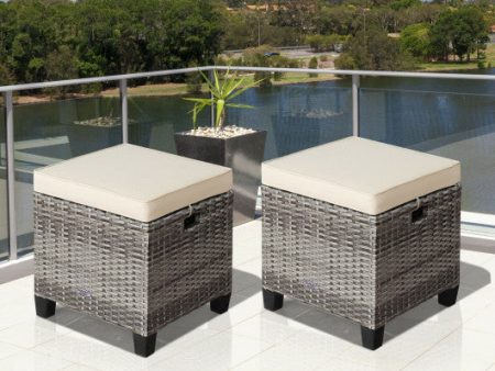 2 Pieces Patio Rattan Ottoman Seat with Removable Cushions-Beige Online Sale