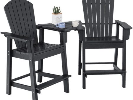 2 Pieces HDPE Tall Adirondack Chair with Middle Connecting Tray-Black For Cheap