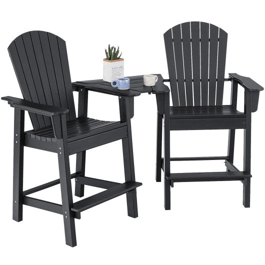 2 Pieces HDPE Tall Adirondack Chair with Middle Connecting Tray-Black For Cheap