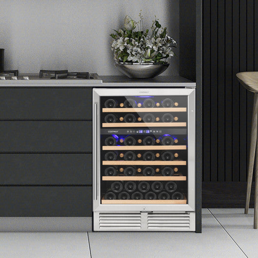 Dual Zone Wine Cooler for 51 Bottles with Reversible Door-Silver Online Sale