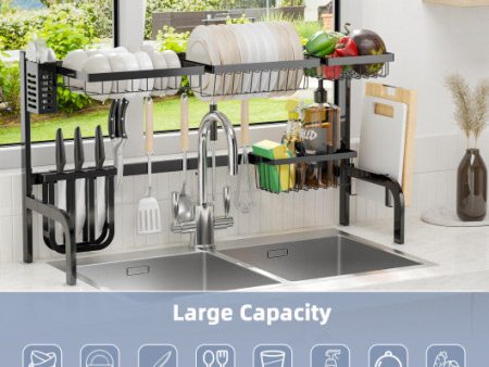 2 Tier Adjustable Over Sink Dish Drying Rack with 8 Hooks on Sale