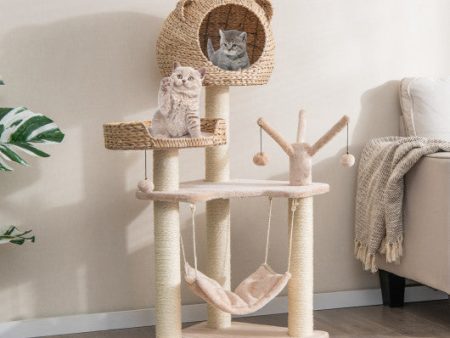 Multi-Level Cat Tree with Condo Hammock and Rotatable Hanging Balls-Natural Online now