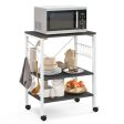 3-Tier Kitchen Baker s Rack Microwave Oven Storage Cart with Hooks-Deep Brown Fashion