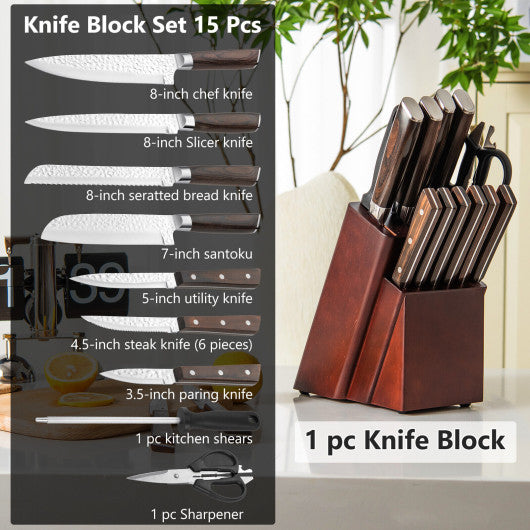 15 Pieces Stainless Steel Knife Block Set with Ergonomic Handle Discount