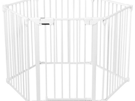 6 Panel Wall-mount Adjustable Baby Safe Metal  Fence Barrier-White Discount