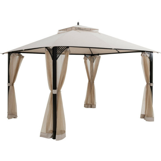 12’ x 10’Outdoor Double Top Patio Gazebo-Beige Supply