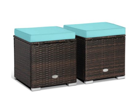 2 Pieces Patio Ottoman with Removable Cushions-Turquoise Online now