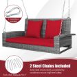 2-Person Patio PE Wicker Hanging Porch Swing Bench Chair Cushion 800 Pounds-Red Fashion