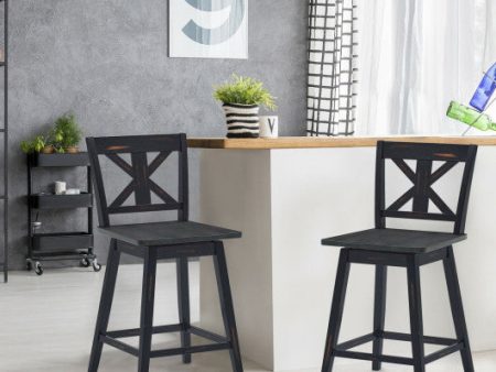 Set of 2 Swivel Counter Height Bar Stools with Solid Wood Legs-Black Hot on Sale