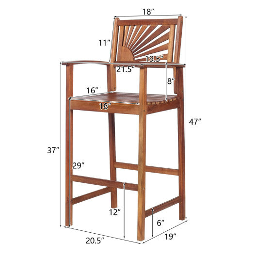 2 Pieces Outdoor Acacia Wood Bar Chairs with Sunflower Backrest and Armrests Discount