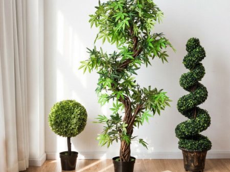 2 Pieces 4 Feet Artificial Décor Green Boxwood Spiral Tree Set Online Hot Sale