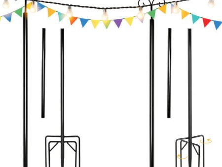 String Light Poles 2 Pack Outdoor Metal Poles with Top Arc Hook and 5-Prong Base-10 ft Online Sale