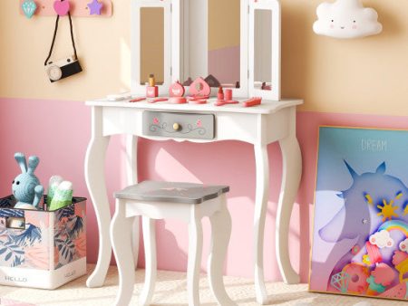 Kids Vanity Set with Tri-folding Mirror-White Hot on Sale