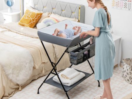 Baby Storage Folding Diaper Changing Table-Gray Online Hot Sale