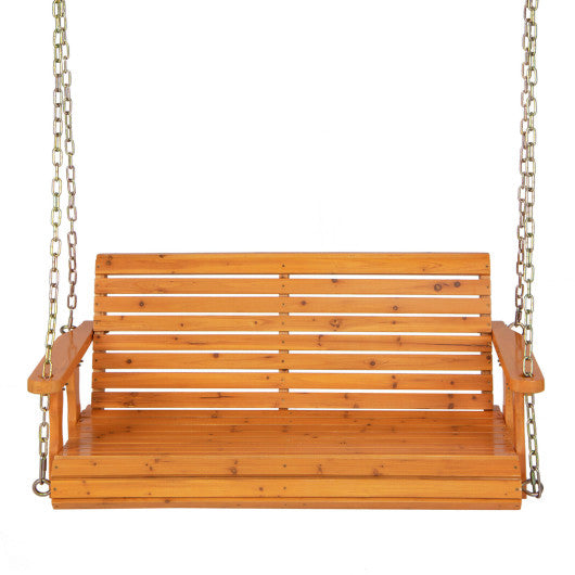 2-Person Wooden Porch Swing with Hanging Chains for Garden Yard-Natural Online now